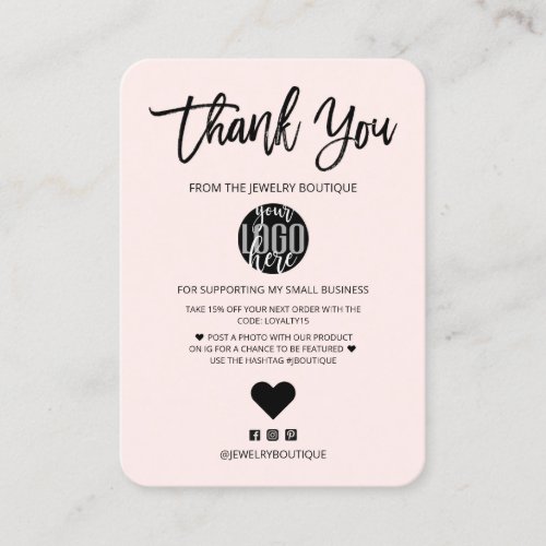 Minimalist Black Pink Logo Customer Thank You Business Card