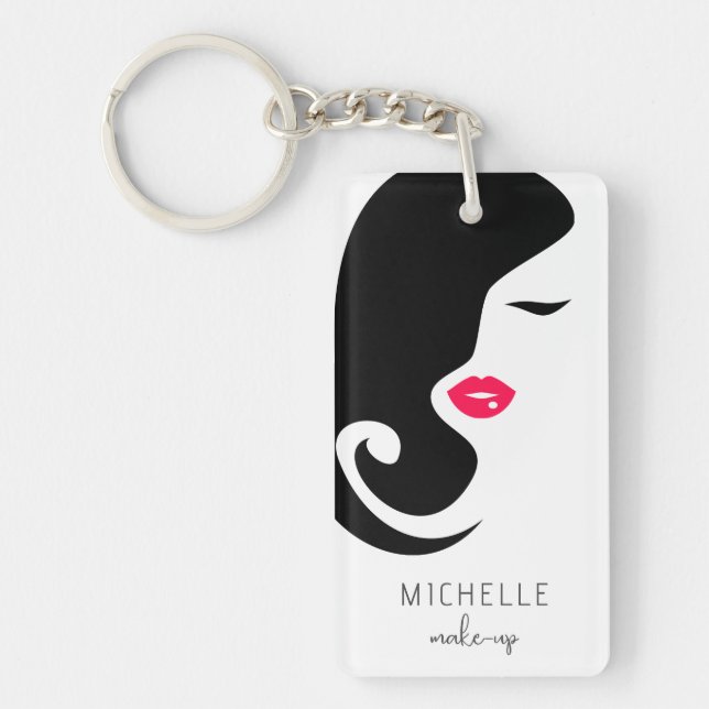 Minimalist Black Pink Makeup Artist Beauty Girl QR Keychain (Front)
