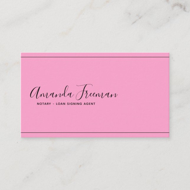 Minimalist Black & Pink Notary Loan Signing Agent Business Card (Front)