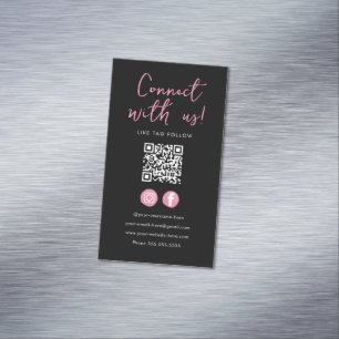 Minimalist Black Pink Qr Code Connect With Us Business Card Magnet