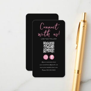 Minimalist Black Pink Qr Code Connect With Us Enclosure Card