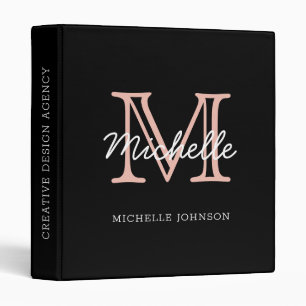 Minimalist Black Pink White Monogram Professional 3 Ring Binder