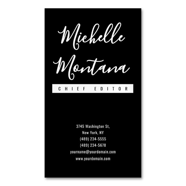 Minimalist Black Professional Modern Business Card Magnet (Front Vertical)
