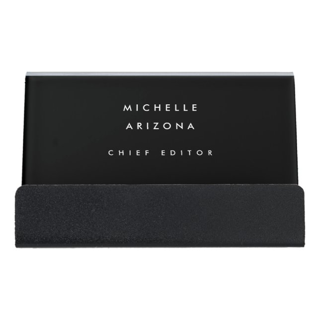 Minimalist Black Professional Modern Desk Business Card Holder (Front)