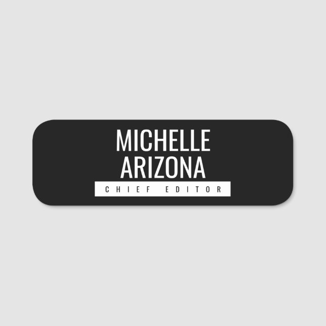 Minimalist Black Professional Modern Name Tag (Front)