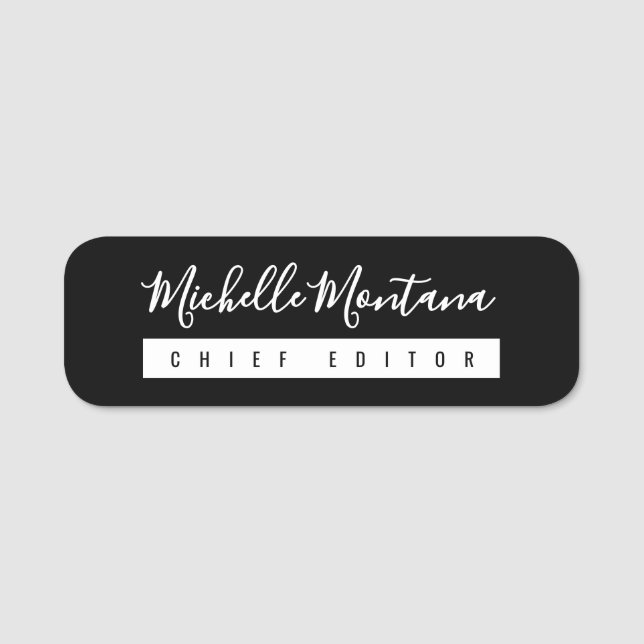 Minimalist Black Professional Modern Name Tag (Front)