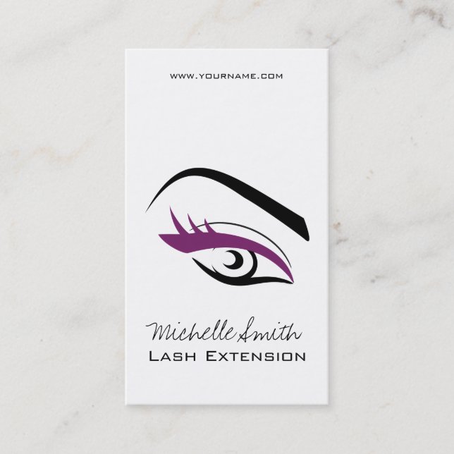 Minimalist Black Purple Eyelash Extension Makeup Business Card (Front)