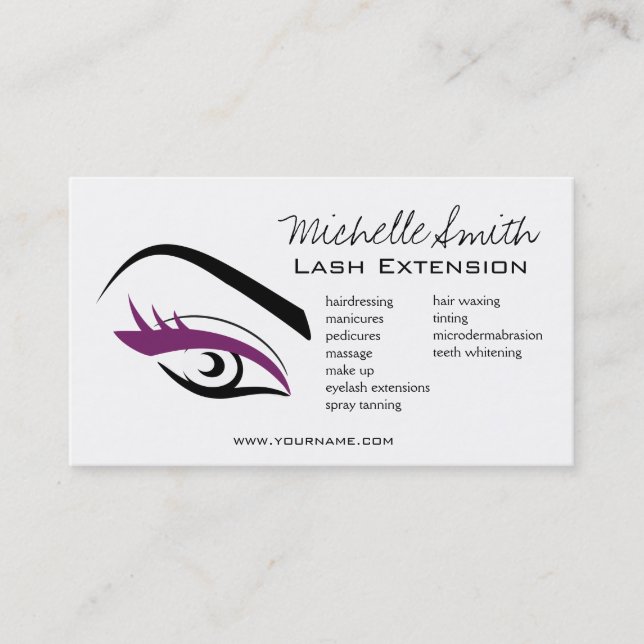 Minimalist Black Purple Eyelash Extension Makeup Business Card (Front)
