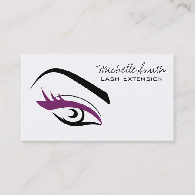 Minimalist Black Purple Eyelash Extension Makeup Business Card (Front)