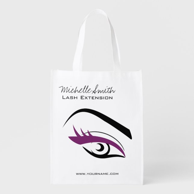 Minimalist Black Purple Eyelash Extension Makeup Grocery Bag (Front)