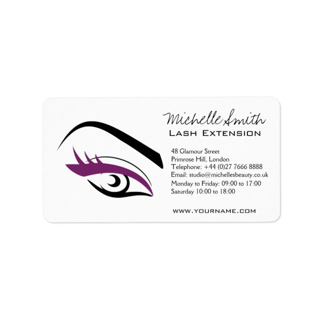 Minimalist Black Purple Eyelash Extension Makeup Label (Front)