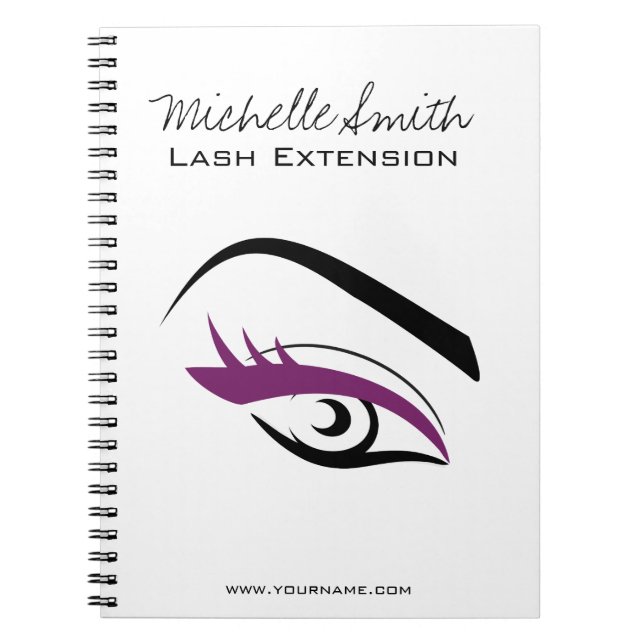 Minimalist Black Purple Eyelash Extension Makeup Notebook (Front)