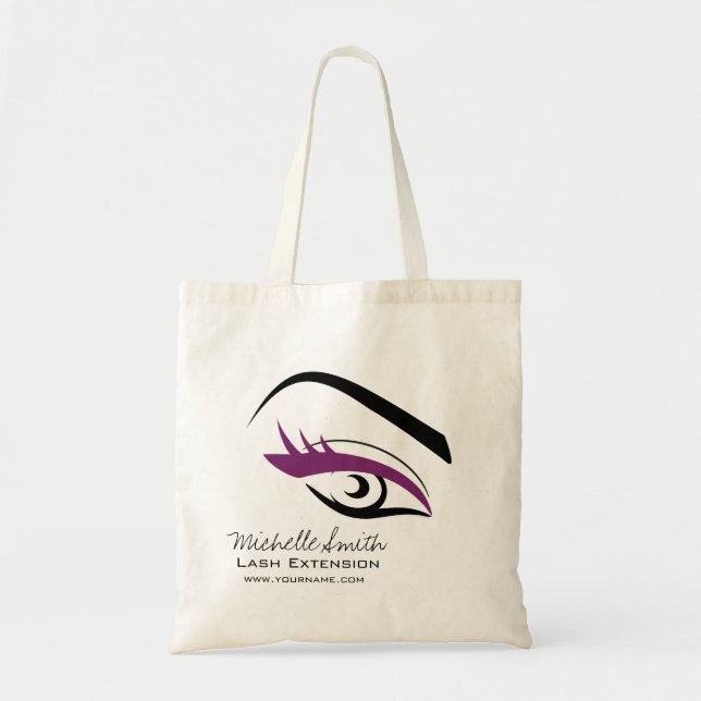 Minimalist Black Purple Eyelash Extension Makeup Tote Bag (Front)