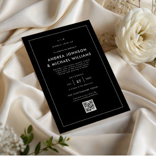 Minimalist Black QR Code Wedding Invitation