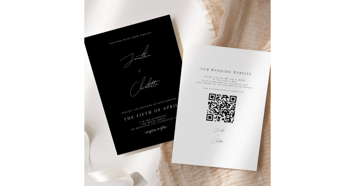 Minimalist Black QR Code Wedding Invitation | Zazzle