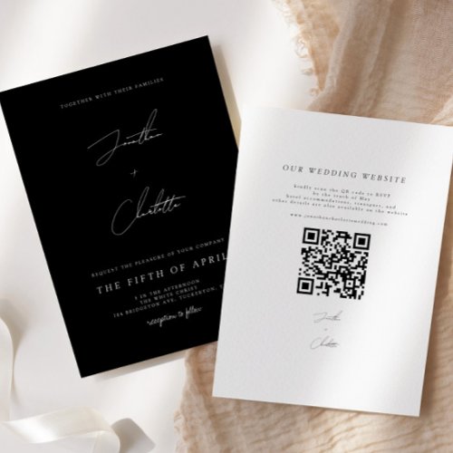 Minimalist Black QR Code Wedding Invitation