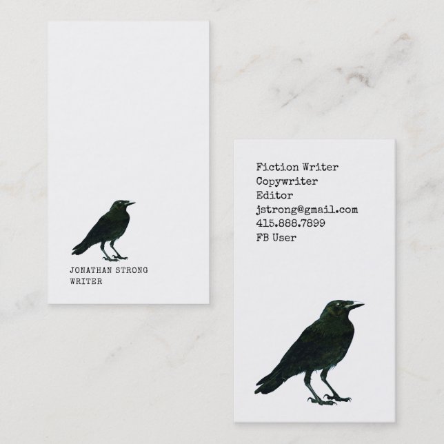 Minimalist Black Raven Writer Business Card (Front/Back)