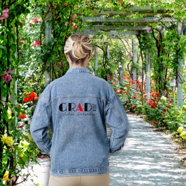 Minimalist black red graduation name denim jacket (Creator Uploaded)