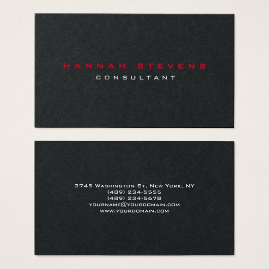 Minimalist Black Red Modern Profile Card (Front & Back)