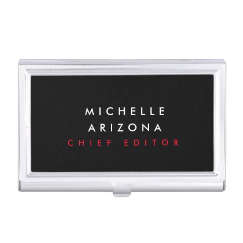 Minimalist Black Red Professional Modern Name Business Card Case