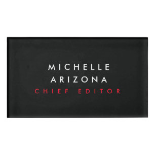Minimalist Black Red Professional Modern Name Name Tag