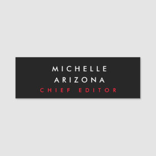 Minimalist Black Red Professional Modern Name Tag