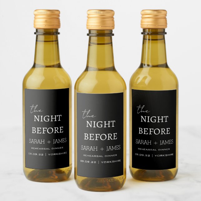 Minimalist Black Rehearsal Dinner Wedding Mini  Wine Label (Bottles)