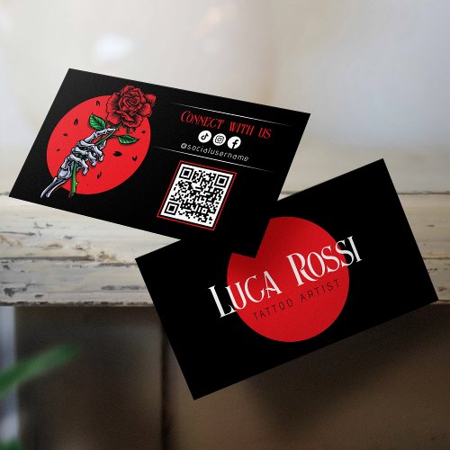 Minimalist Black Rose TattooArtist Connect with us Business Card