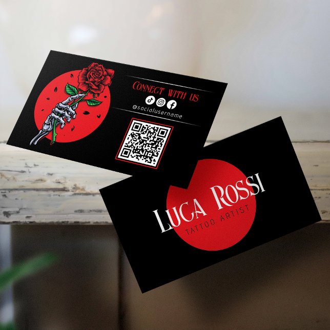 Minimalist Black Rose TattooArtist Connect with us Business Card (Creator Uploaded)