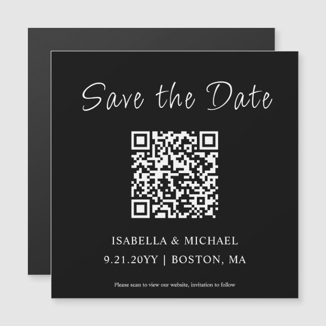 Minimalist Black | Save the Date | QR Code Magnet (Front/Back)