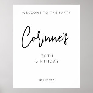 Minimalist Black Script 30th Birthday Welcome Poster