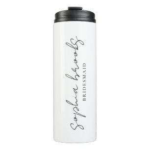 Minimalist Black Script Bridesmaid Wedding Favor Thermal Tumbler