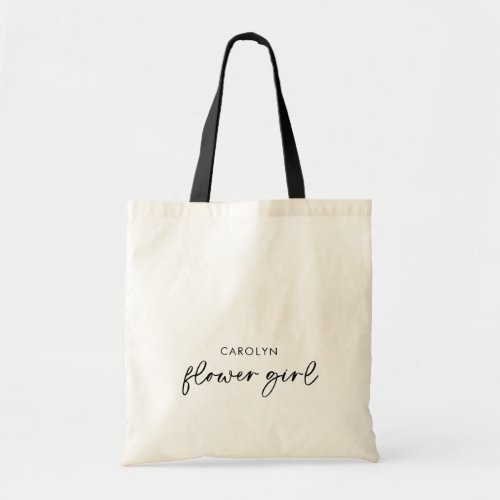 Minimalist Black Script Flower Girl Tote Bag