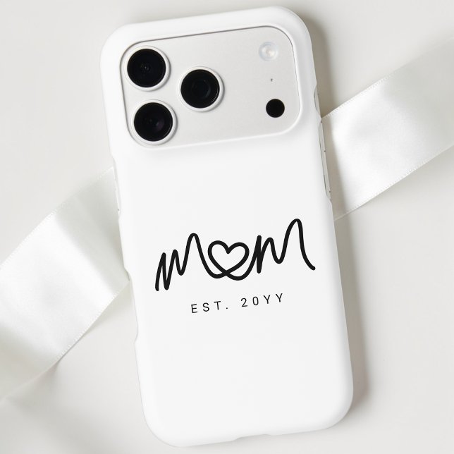 Minimalist Black Script Heart New Mom Established iPhone Case (Minimalist Black Script Heart New Mom Established iPhone Case)