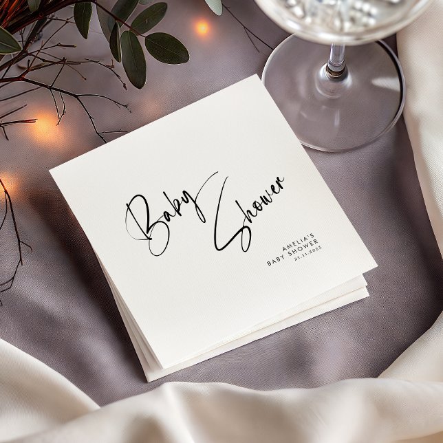 Minimalist Black Script Modern Baby Shower Party Napkins (Creator Uploaded)