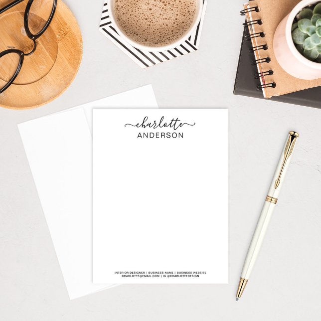 Minimalist Black Script Name Monogram Note Card (Creator Uploaded)
