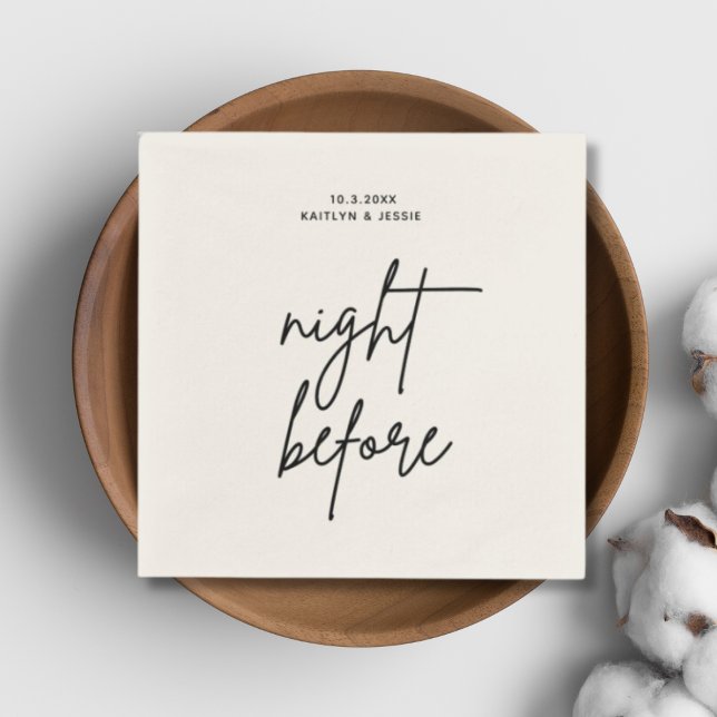 Minimalist Black Script Night Before Rehearsal Napkins (Custom rehearsal Dinner Napkins)