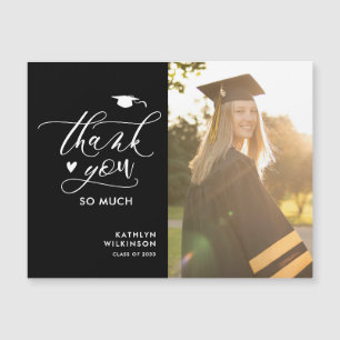 Minimalist Black Script Photo Graduation Thank You