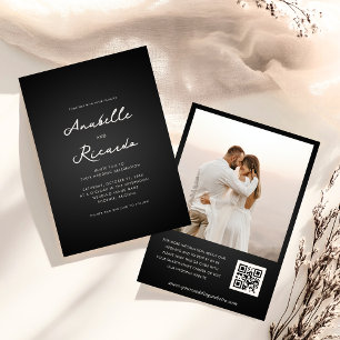 Minimalist Black Script QR Code Wedding Invitation
