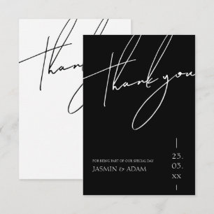 Minimalist Black Script Typography Wedding Thank You Card