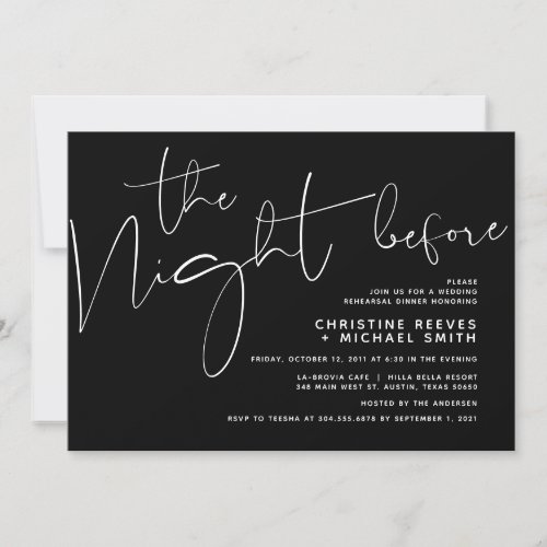 Minimalist Black Script Wedding Rehearsal Dinner I Invitation