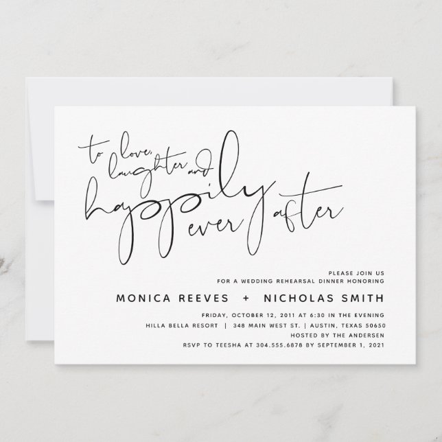 Minimalist Black Script Wedding Rehearsal Dinner Invitation (Front)