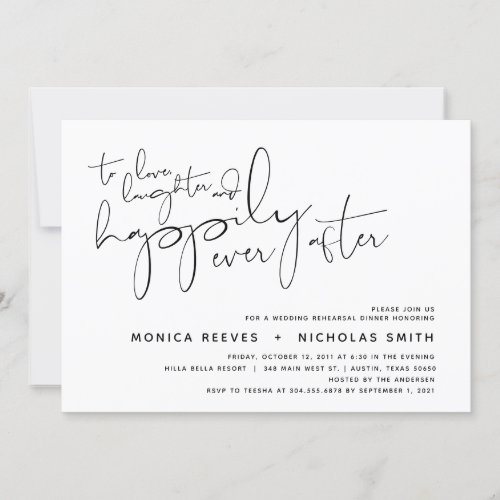 Minimalist Black Script Wedding Rehearsal Dinner Invitation