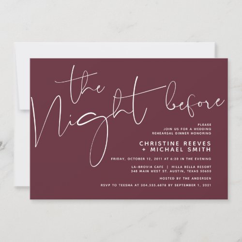 Minimalist Black Script Wedding Rehearsal Dinner Invitation