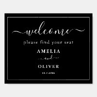 Minimalist Black Seating Chart Welcome Sign Header