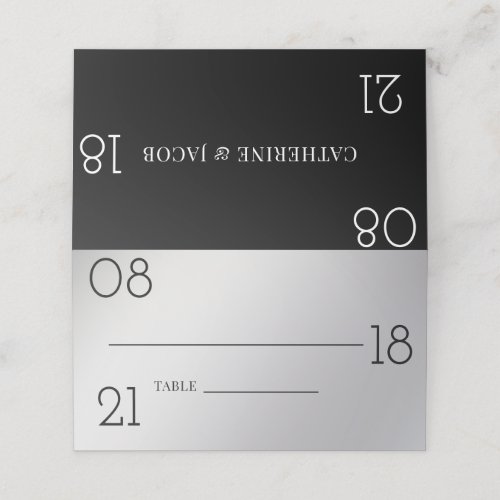 Minimalist Black Silver White Wedding Place Card