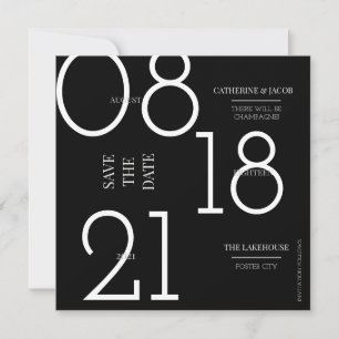 Minimalist Black Silver White Wedding  Save The Date