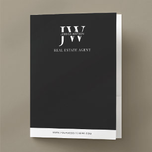 Minimalist Black Simple Monogram Real Estate Pocket Folder