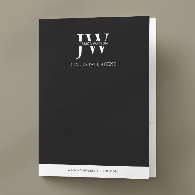 Minimalist Black Simple Monogram Real Estate Pocket Folder (Creator Uploaded)