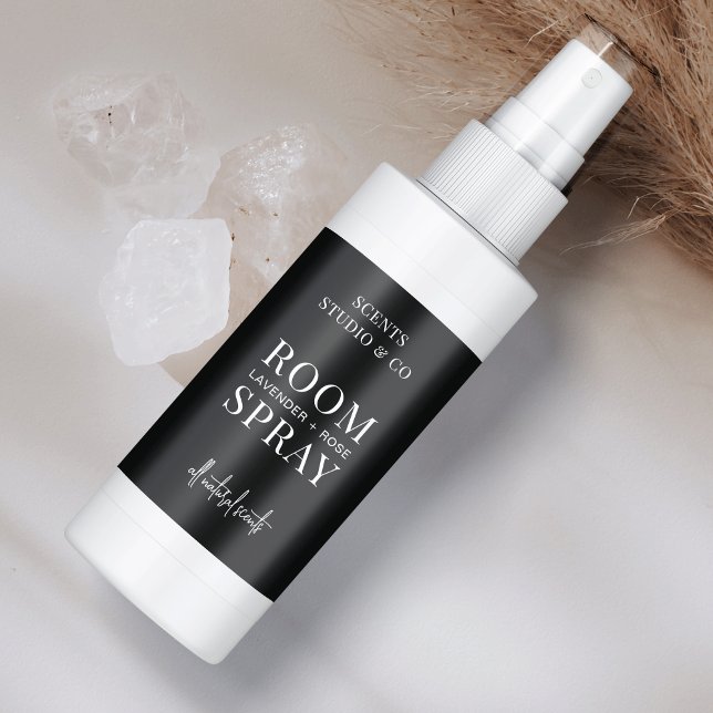 Minimalist Black Simple Room Spray Bottle Product Label (Stylish spray bottle labels, great for room sprays, linen mists and air fresheners)